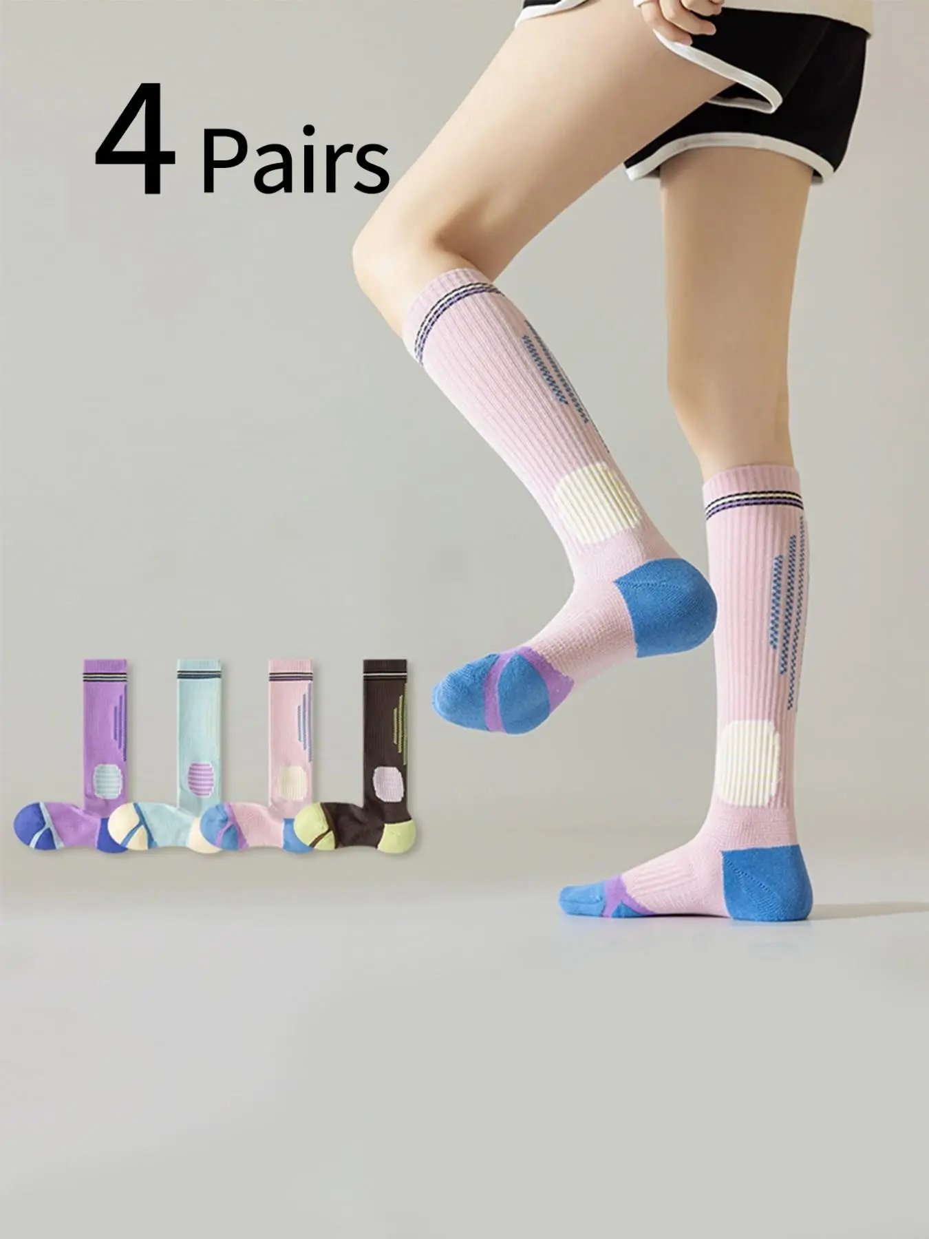 Sports Socks - 4 Çift Kadın Spor Kompresyon Çorabı,