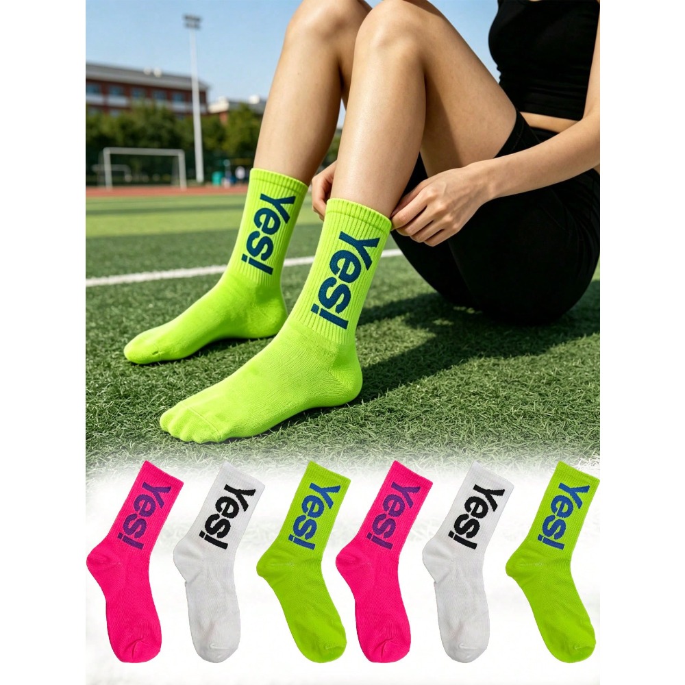 Sports Socks - 1/4 Çift Floresan Harf Desenli Çoraplar,
